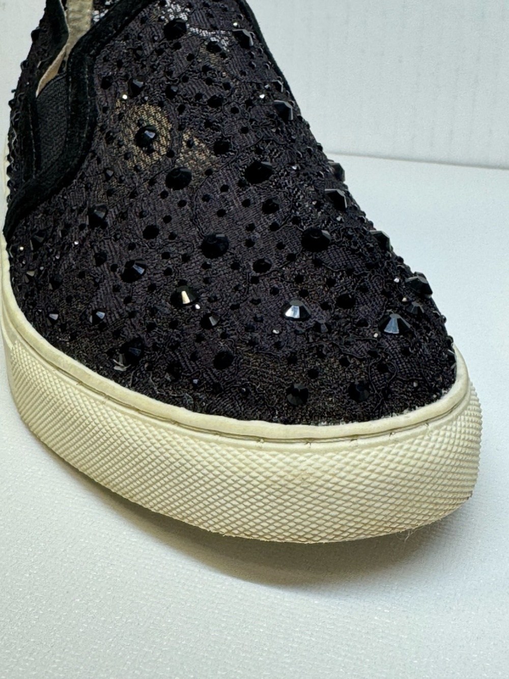 Antonio Melani Black Lace Mesh Crystal Embellished Slip On Sneakers 7M